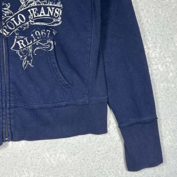 VTG Polo Jeans Ralph Lauren 1967 Zip Hoodie Sweatshirt Navy Large Y2K Graphic - Picture 4 of 13
